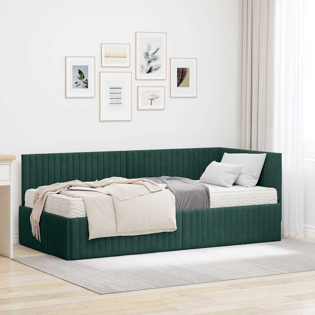Struttura Letto Angolare con Materasso 2 pcs Verde Velluto 3393810