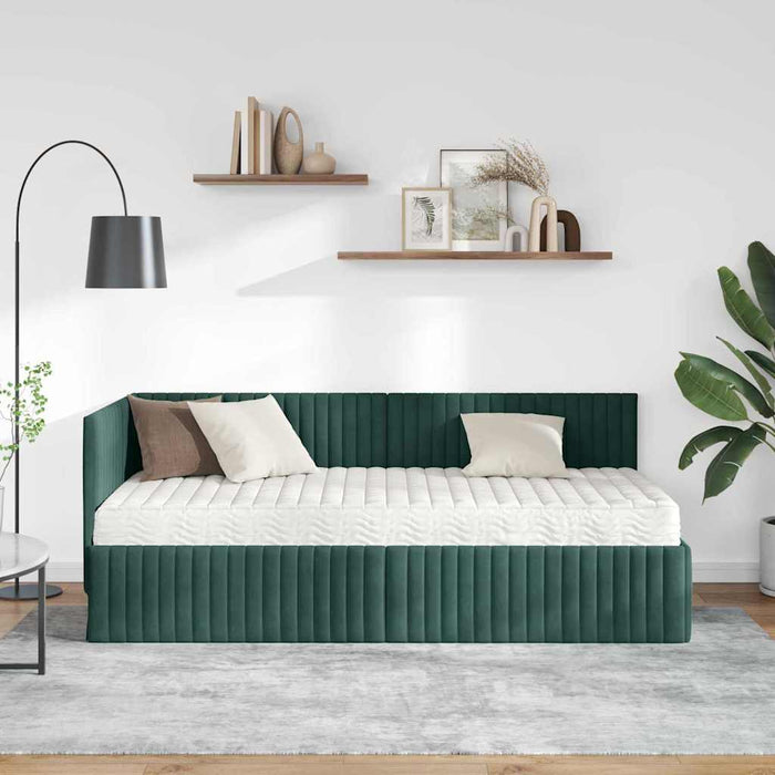 Struttura Letto Angolare con Materasso 2 pcs Verde Velluto 3393810