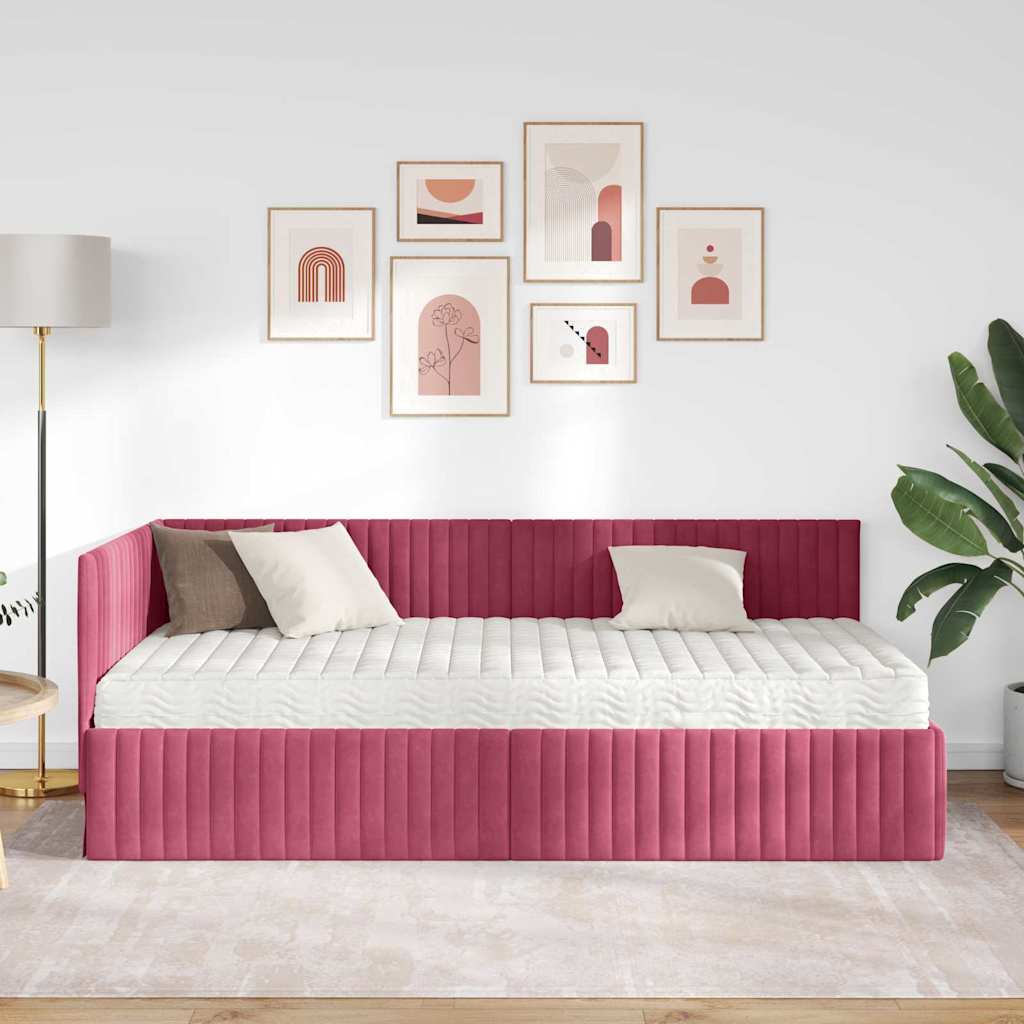 Struttura Letto Angolare con Materasso 2 pcs Verde Velluto 3393822