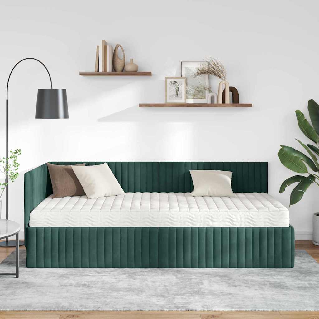 Struttura Letto Angolare con Materasso 2 pcs Verde Velluto 3393830