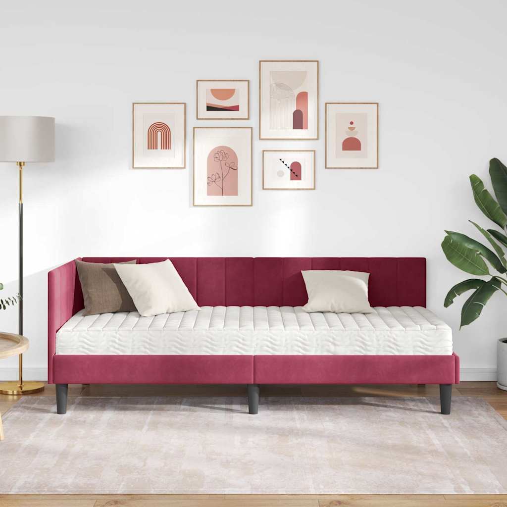 vidaXL Cornice del letto ad angolo Rosso vino 80 x 200 cm Velluto