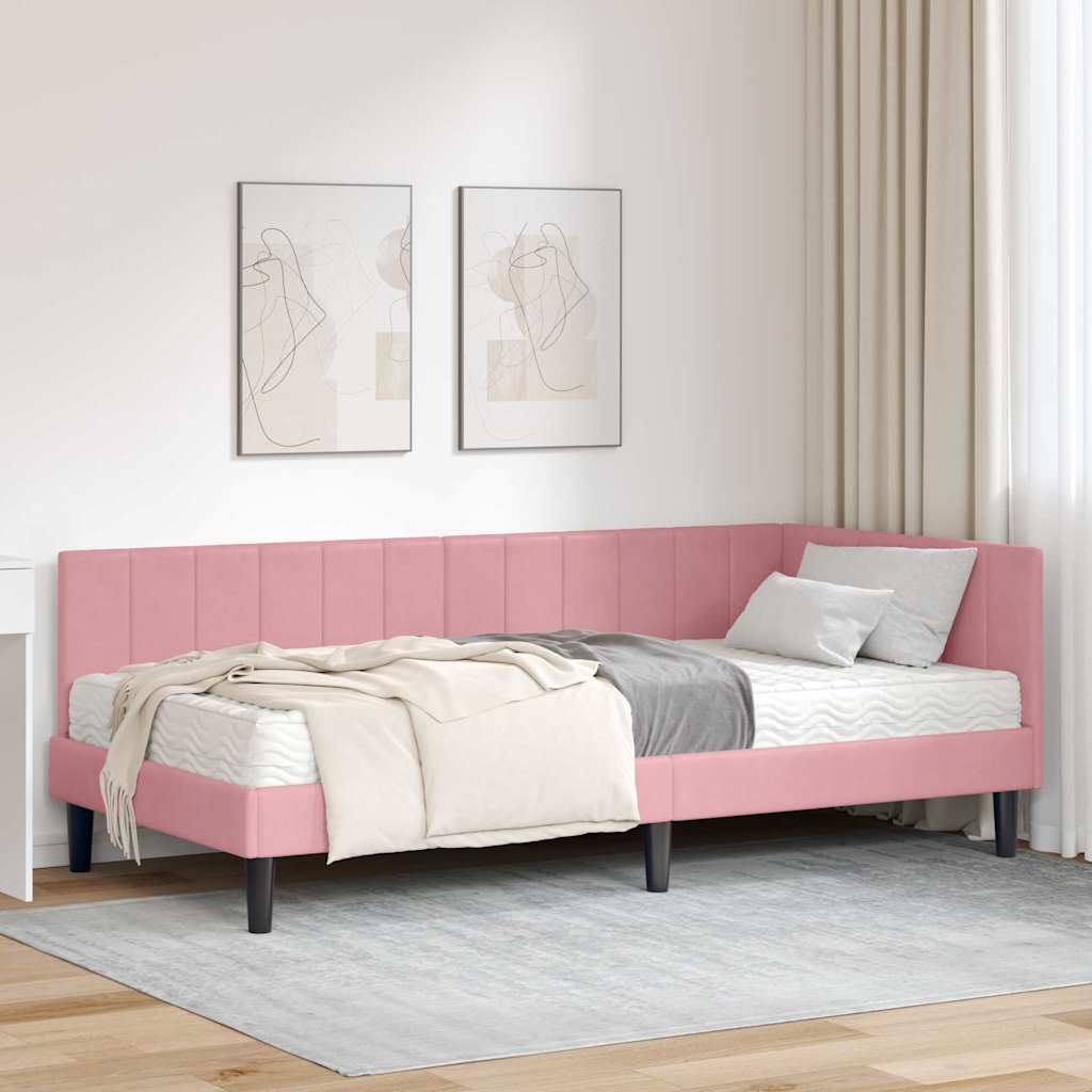 vidaXL Cornice del letto ad angolo Rosa 100 x 200 cm Velluto