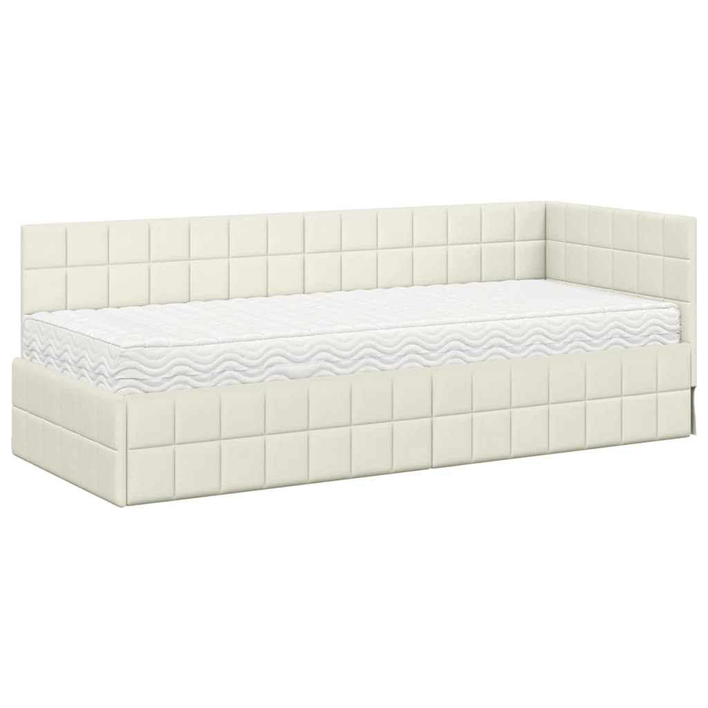 Struttura Letto Angolare con Materasso 2 pcs Crema Velluto 3393925