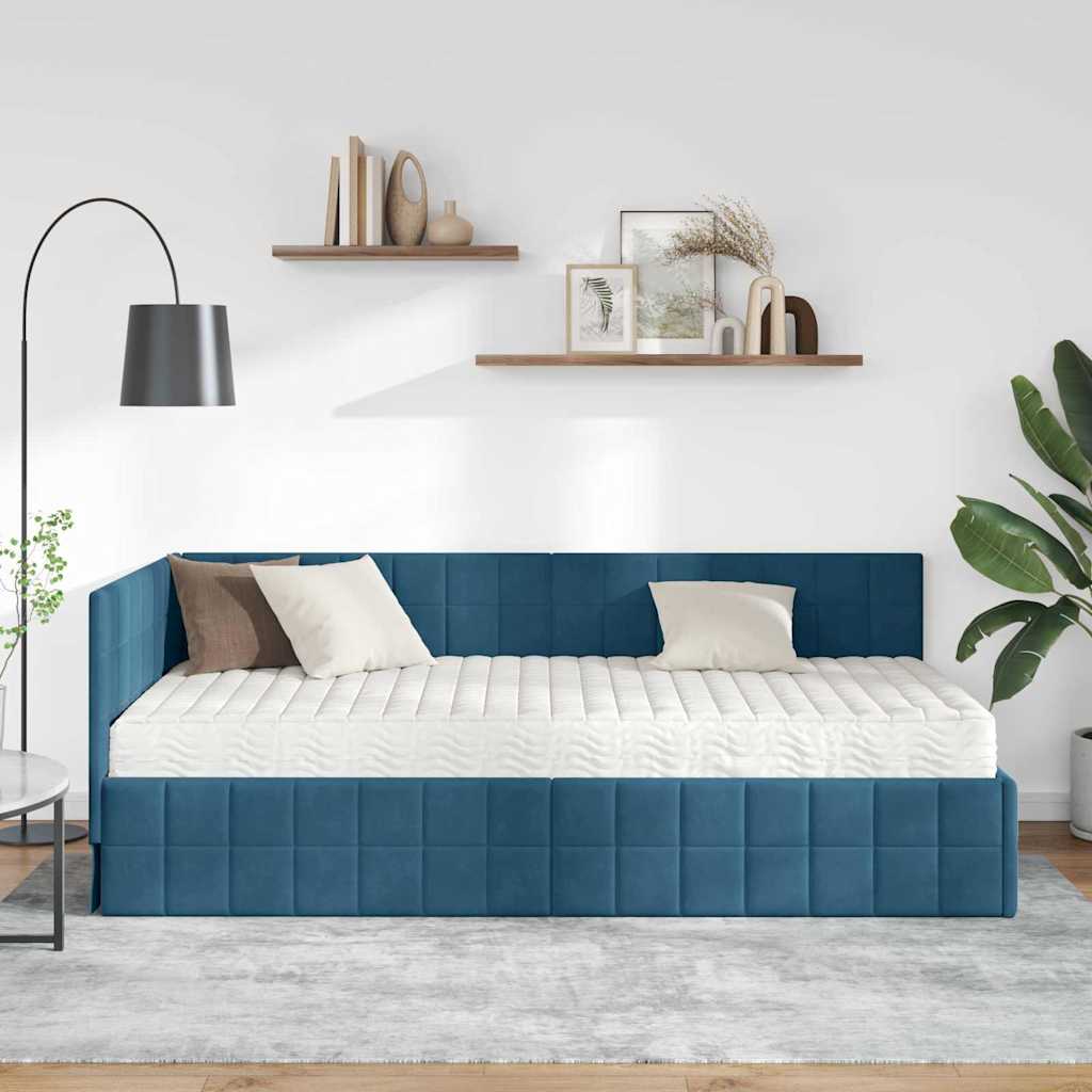 Struttura Letto Angolare con Materasso 2 pcs Blu Velluto 3393937