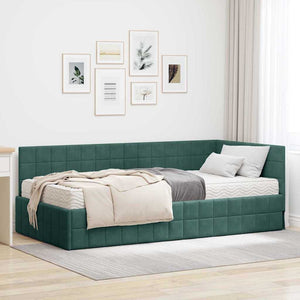 Struttura Letto Angolare con Materasso 2 pcs Verde Velluto 3393940
