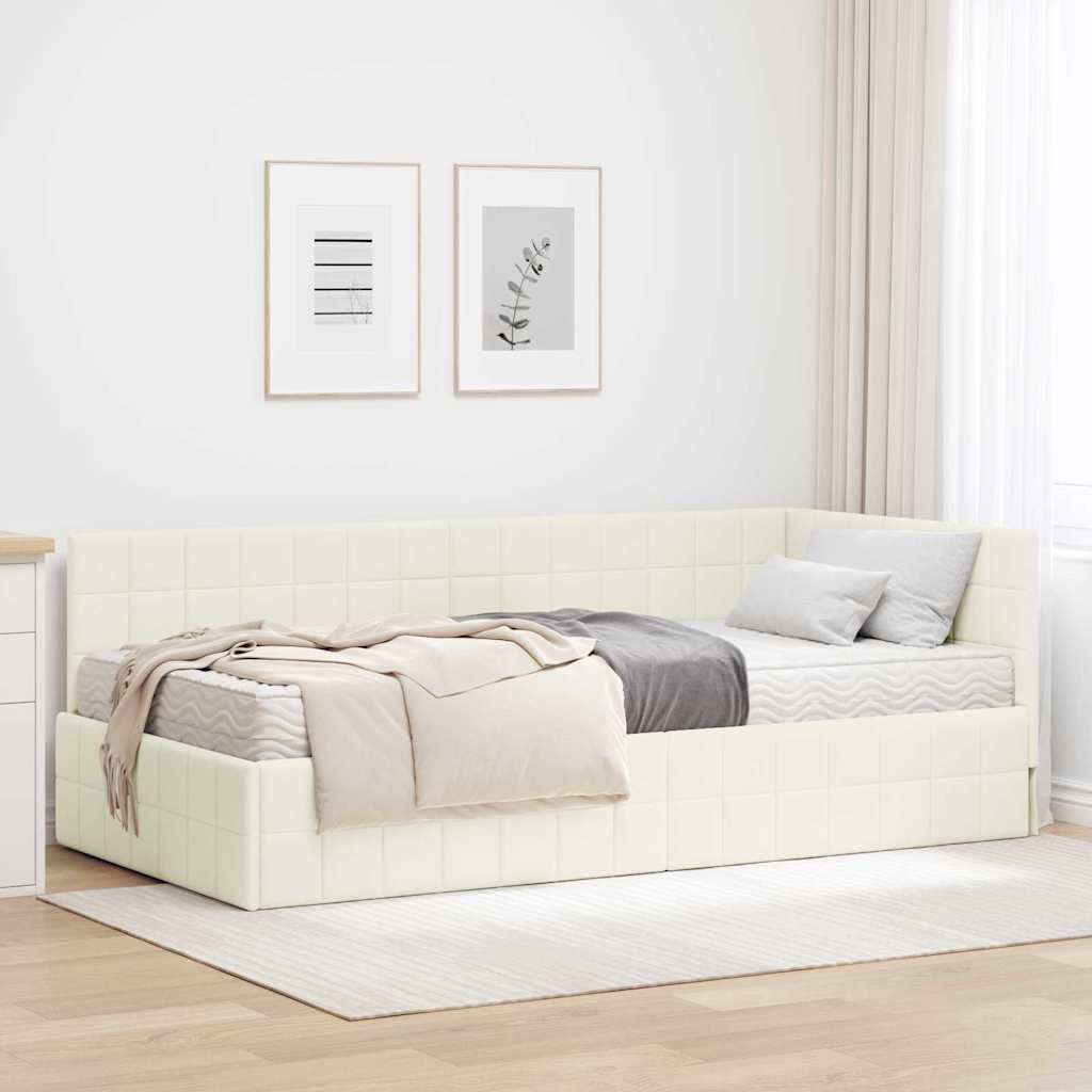 Struttura Letto Angolare con Materasso 2 pcs Crema Velluto 3393945