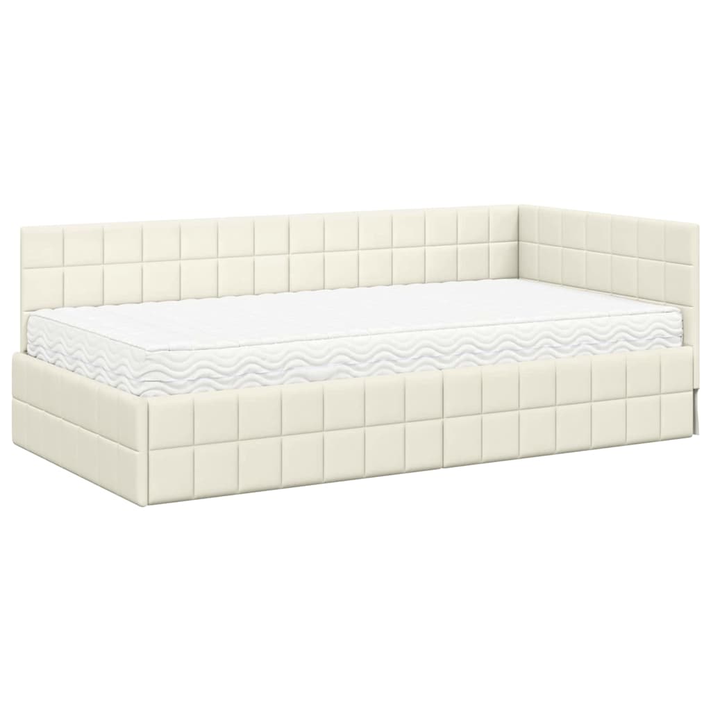 Struttura Letto Angolare con Materasso 2 pcs Crema Velluto 3393945