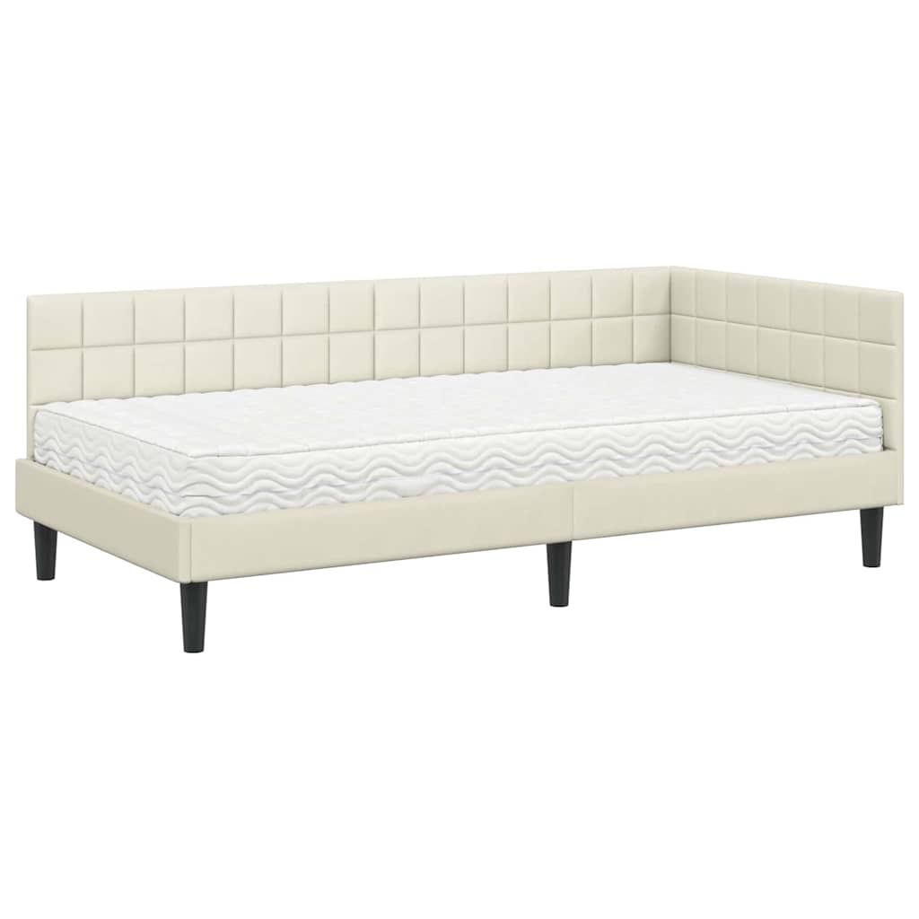 Struttura Letto Angolare con Materasso Crema 90 x 190 cm 3393975