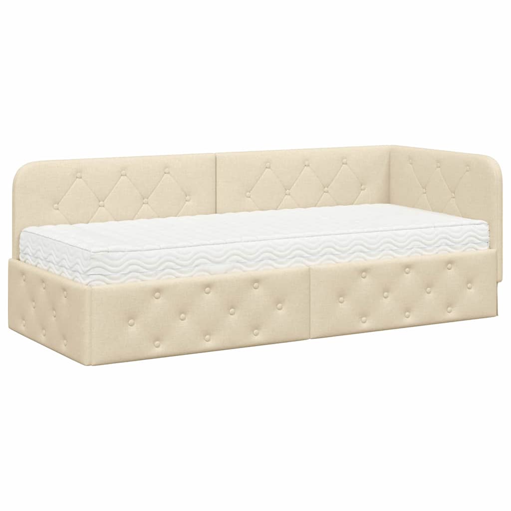 Cornice del letto ad angolo Crema 80 x 200 cm Tessuto