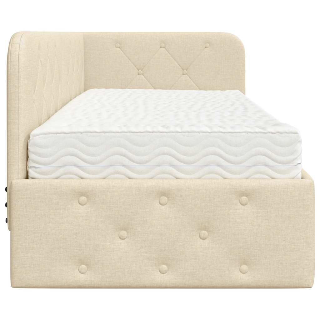 Cornice del letto ad angolo Crema 80 x 200 cm Tessuto 3394035