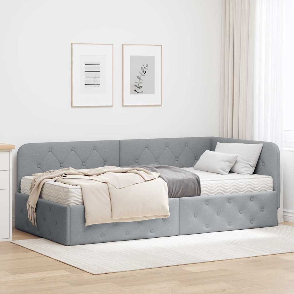 Cornice del letto ad angolo Grigio chiaro 90 x 190 cm Tessuto 3394037