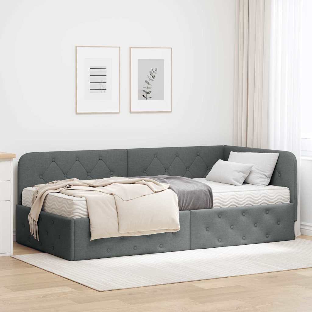Cornice del letto ad angolo Grigio scuro 90 x 190 cm Tessuto 3394038