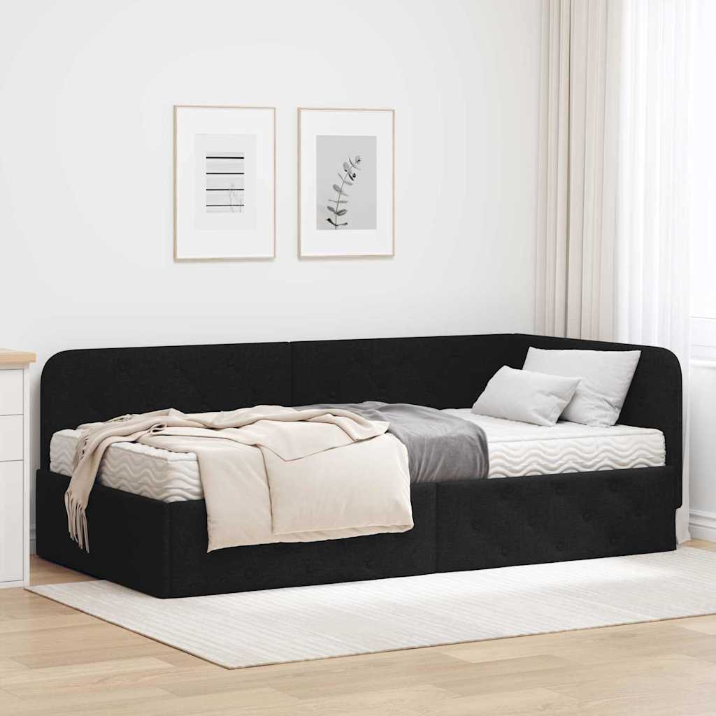 Cornice del letto ad angolo Nero 90 x 190 cm Tessuto