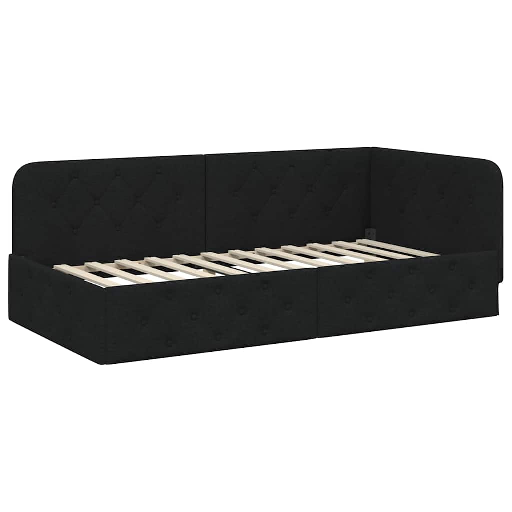 Cornice del letto ad angolo Nero 90 x 190 cm Tessuto