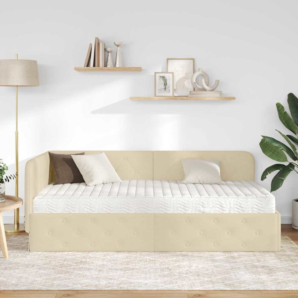 Cornice del letto ad angolo Crema 90 x 190 cm Tessuto