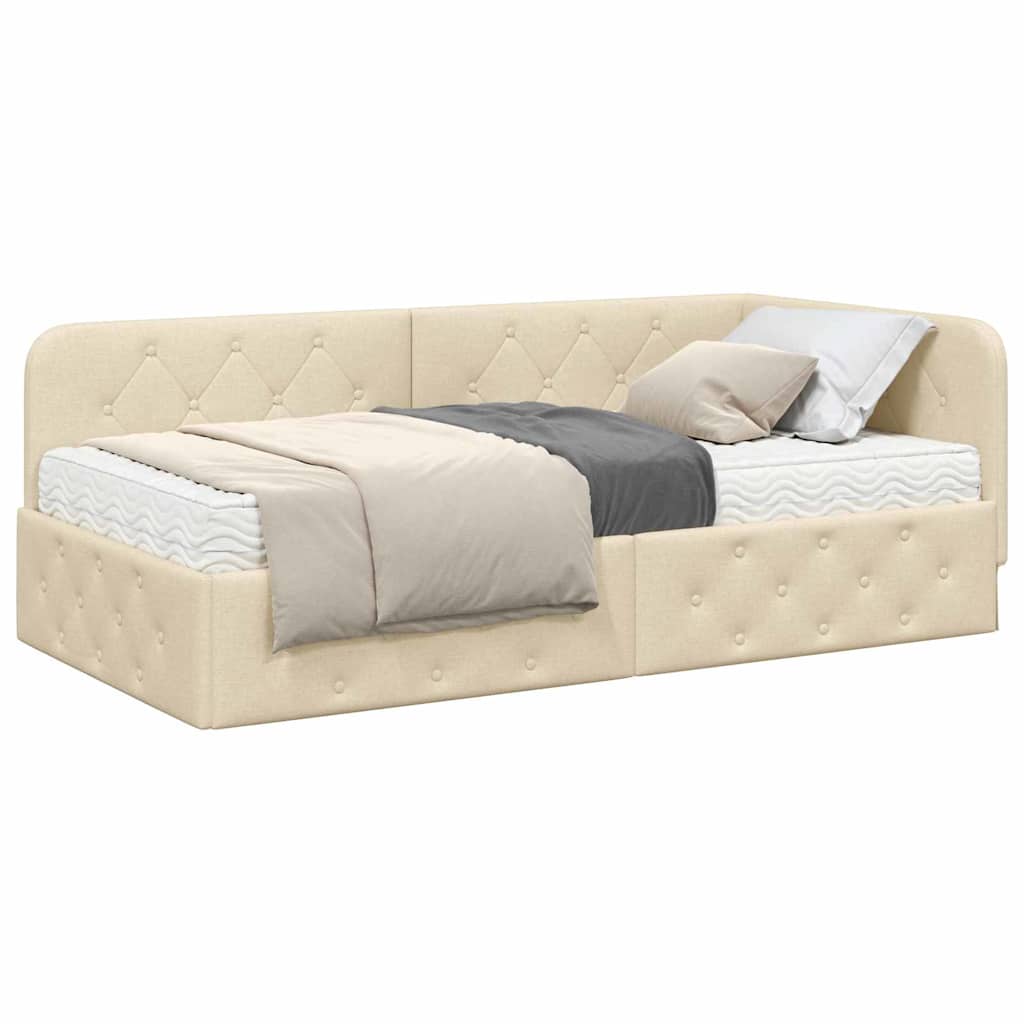 Cornice del letto ad angolo Crema 90 x 190 cm Tessuto 3394043