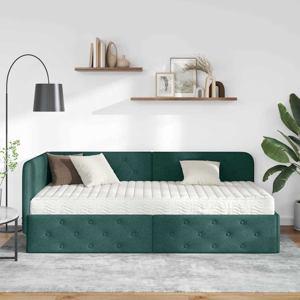 Cornice del letto ad angolo Verde Scuro 100 x 200 cm Tessuto