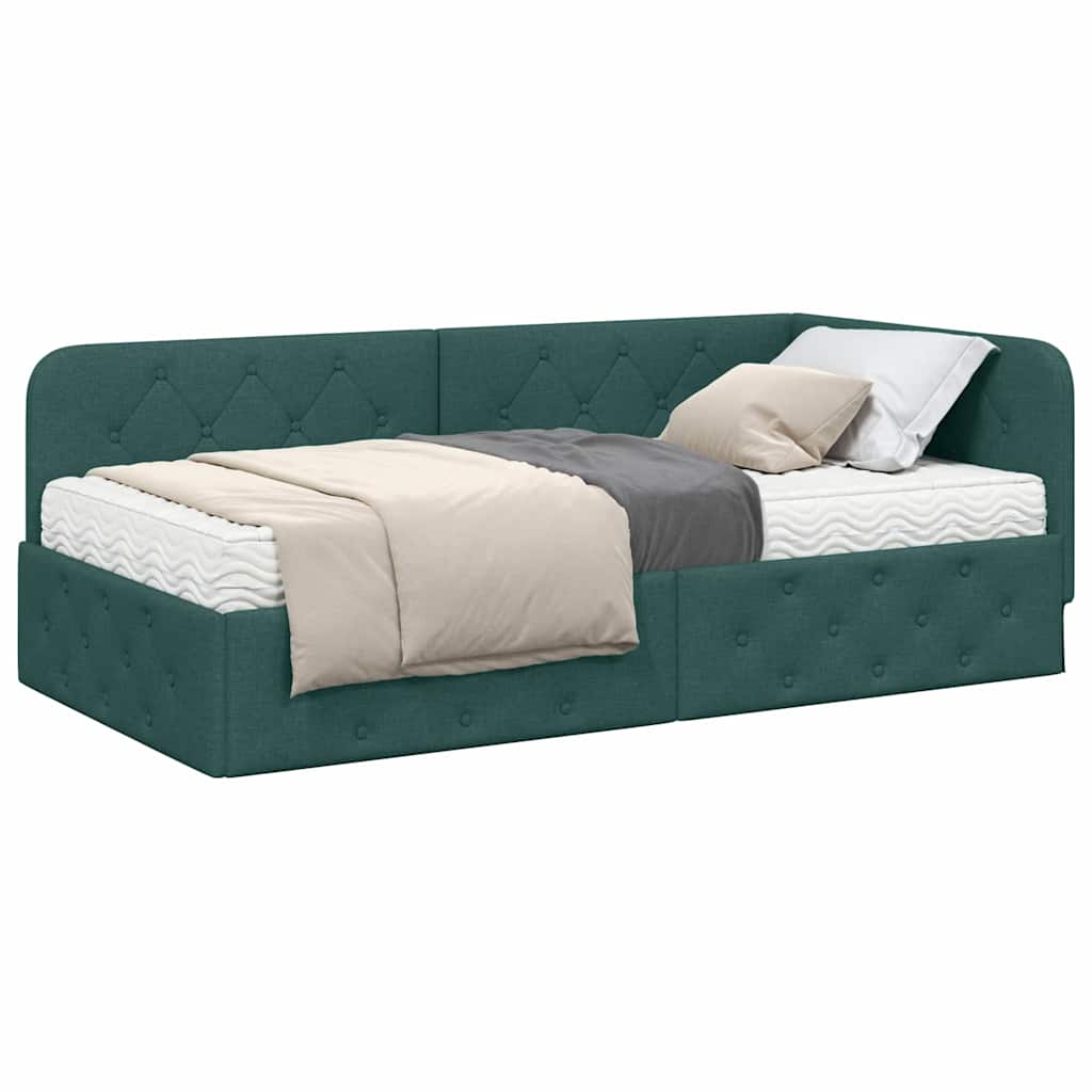 Cornice del letto ad angolo Verde Scuro 100 x 200 cm Tessuto