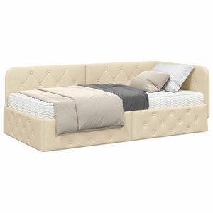 Cornice del letto ad angolo Crema 100 x 200 cm Tessuto 3394059