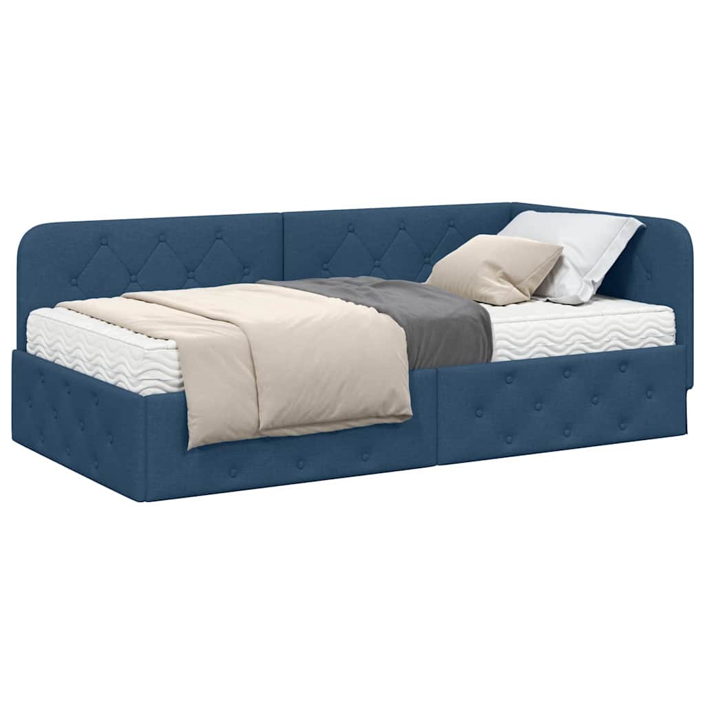 Cornice del letto ad angolo Blu 100 x 200 cm Tessuto