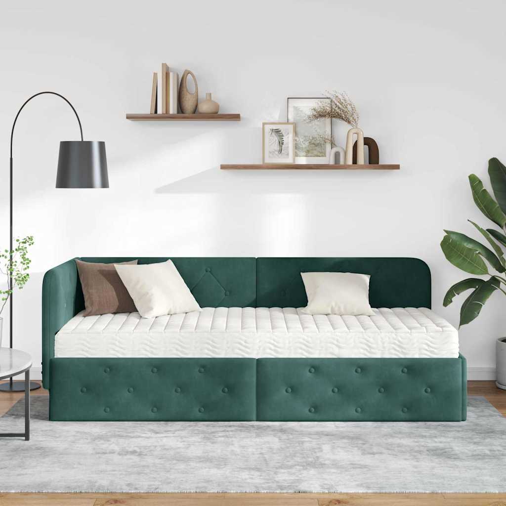 Cornice del letto ad angolo Verde Scuro 80 x 200 cm Velluto