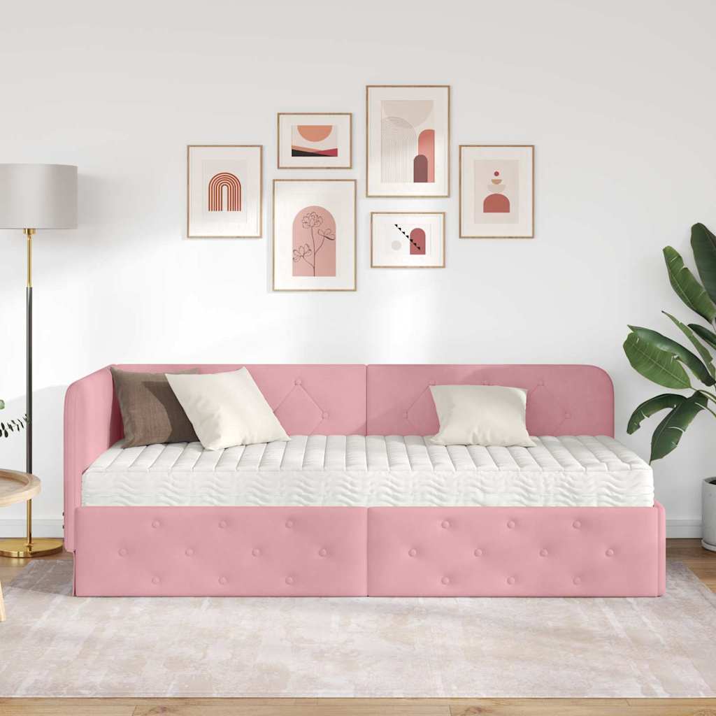 Cornice del letto ad angolo Rosa 80 x 200 cm Velluto
