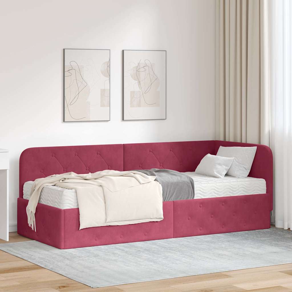 Cornice del letto ad angolo Rosso Vino 80 x 200 cm Velluto