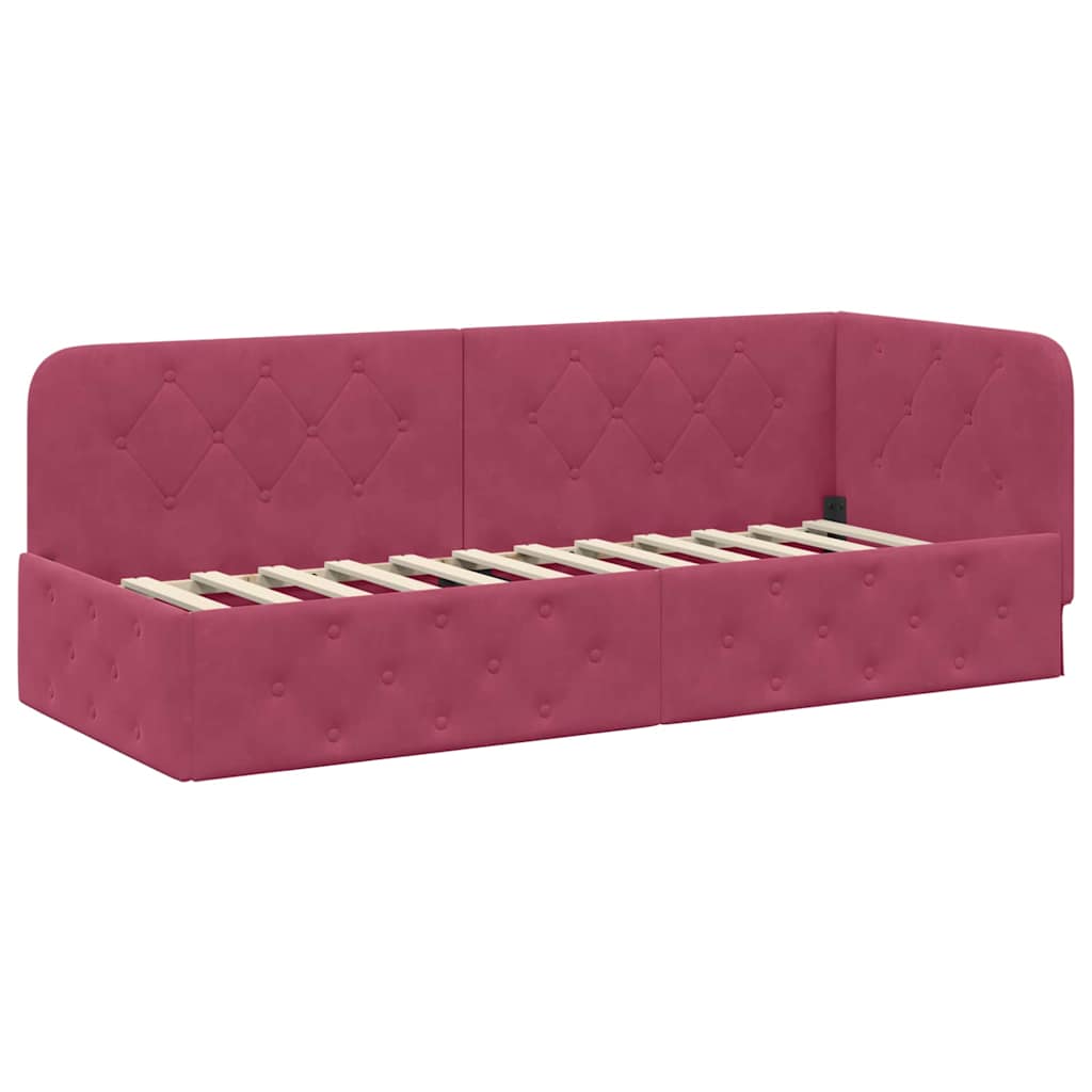 Cornice del letto ad angolo Rosso Vino 80 x 200 cm Velluto