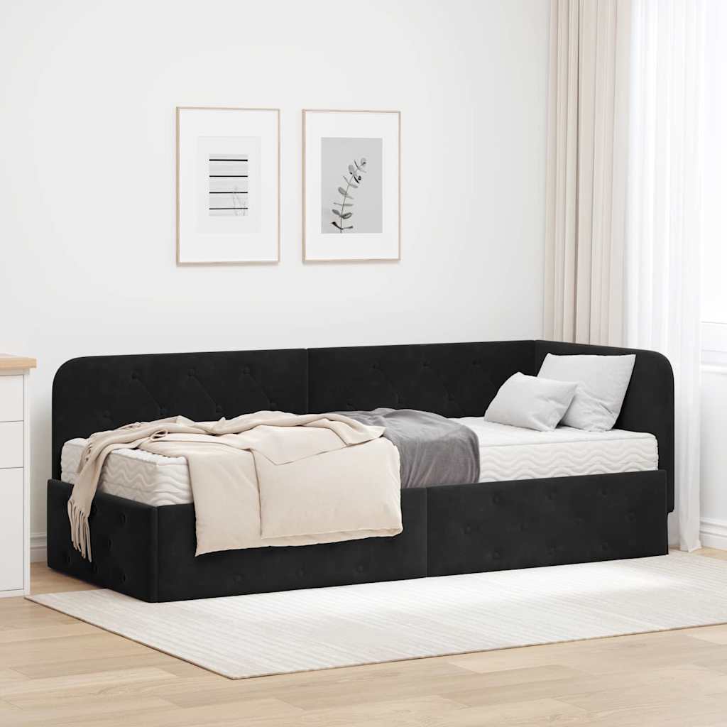 Cornice del letto ad angolo Nero 80 x 200 cm Velluto
