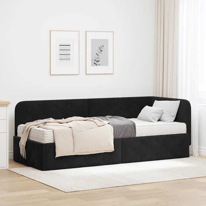 Cornice del letto ad angolo Nero 80 x 200 cm Velluto