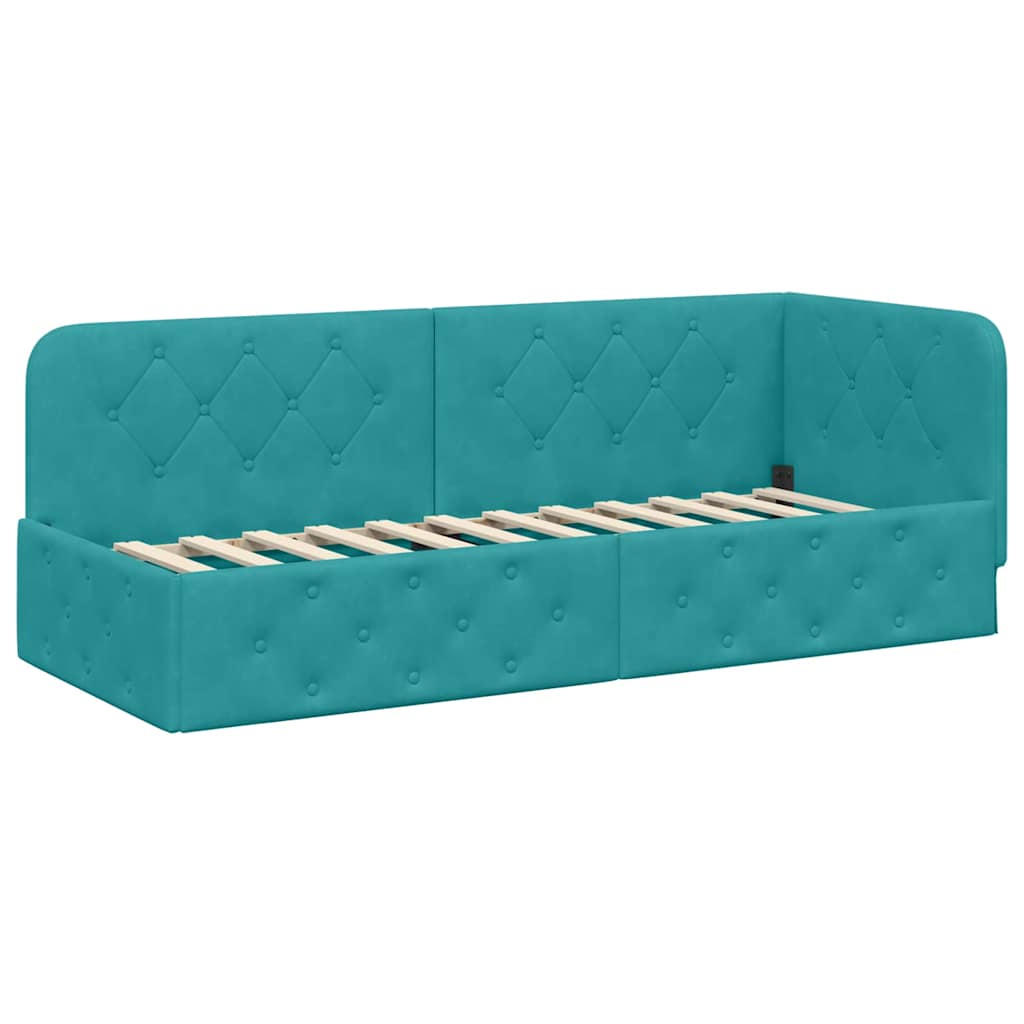 Cornice del letto ad angolo Turchese 80 x 200 cm Velluto 3394070