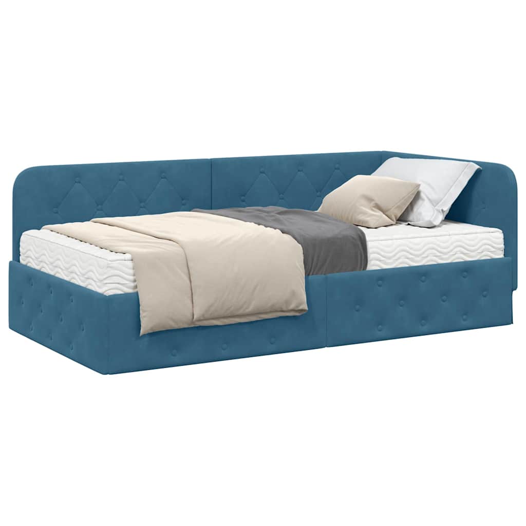 Cornice del letto ad angolo Blu 90 x 190 cm Velluto