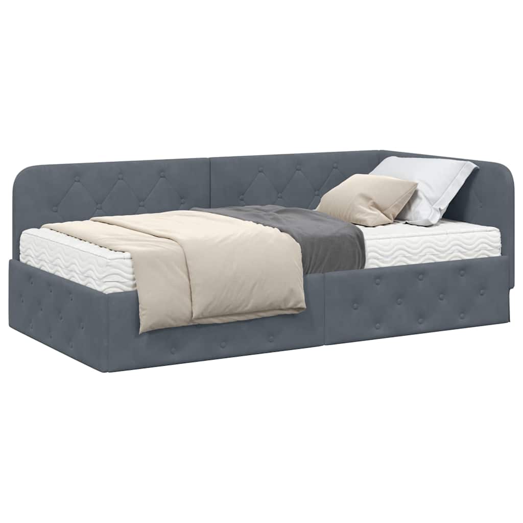 Cornice del letto ad angolo Grigio scuro 90 x 190 cm Velluto