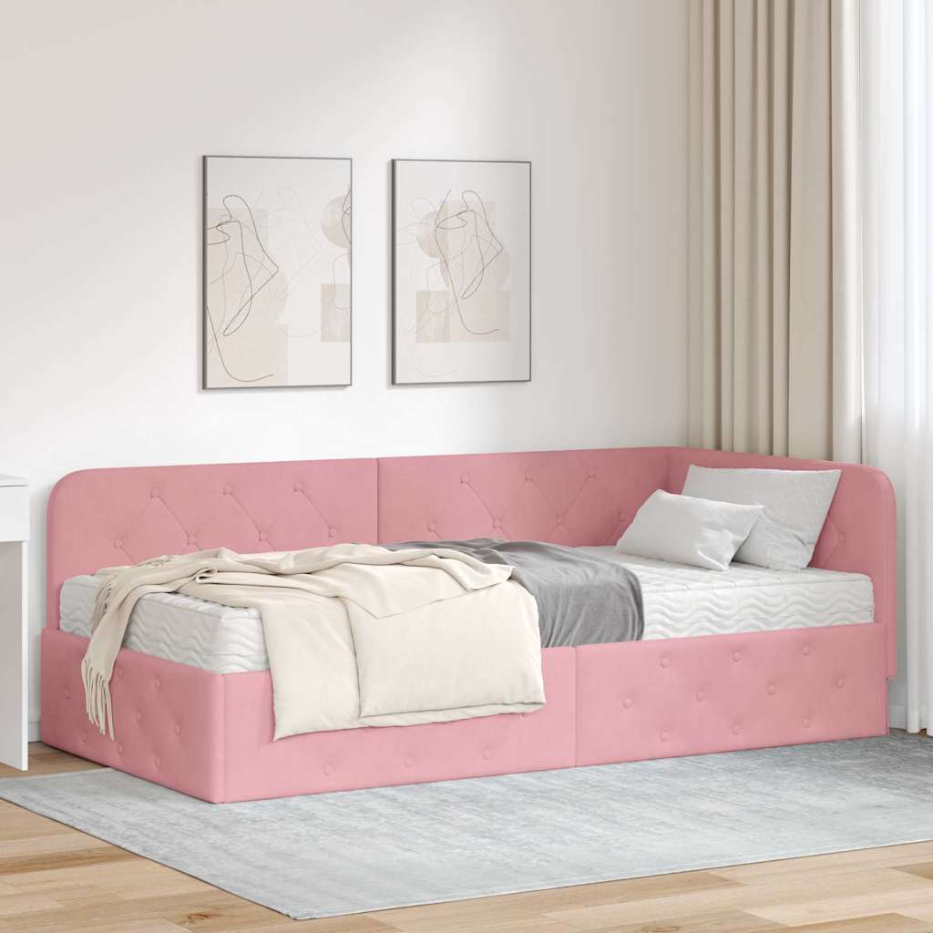 Cornice del letto ad angolo Rosa 90 x 190 cm Velluto 3394075
