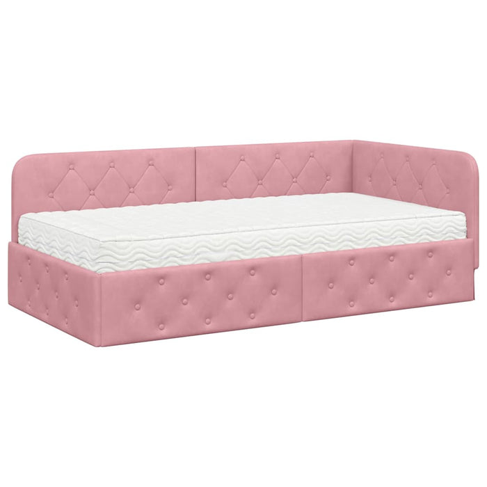 Cornice del letto ad angolo Rosa 90 x 190 cm Velluto 3394075
