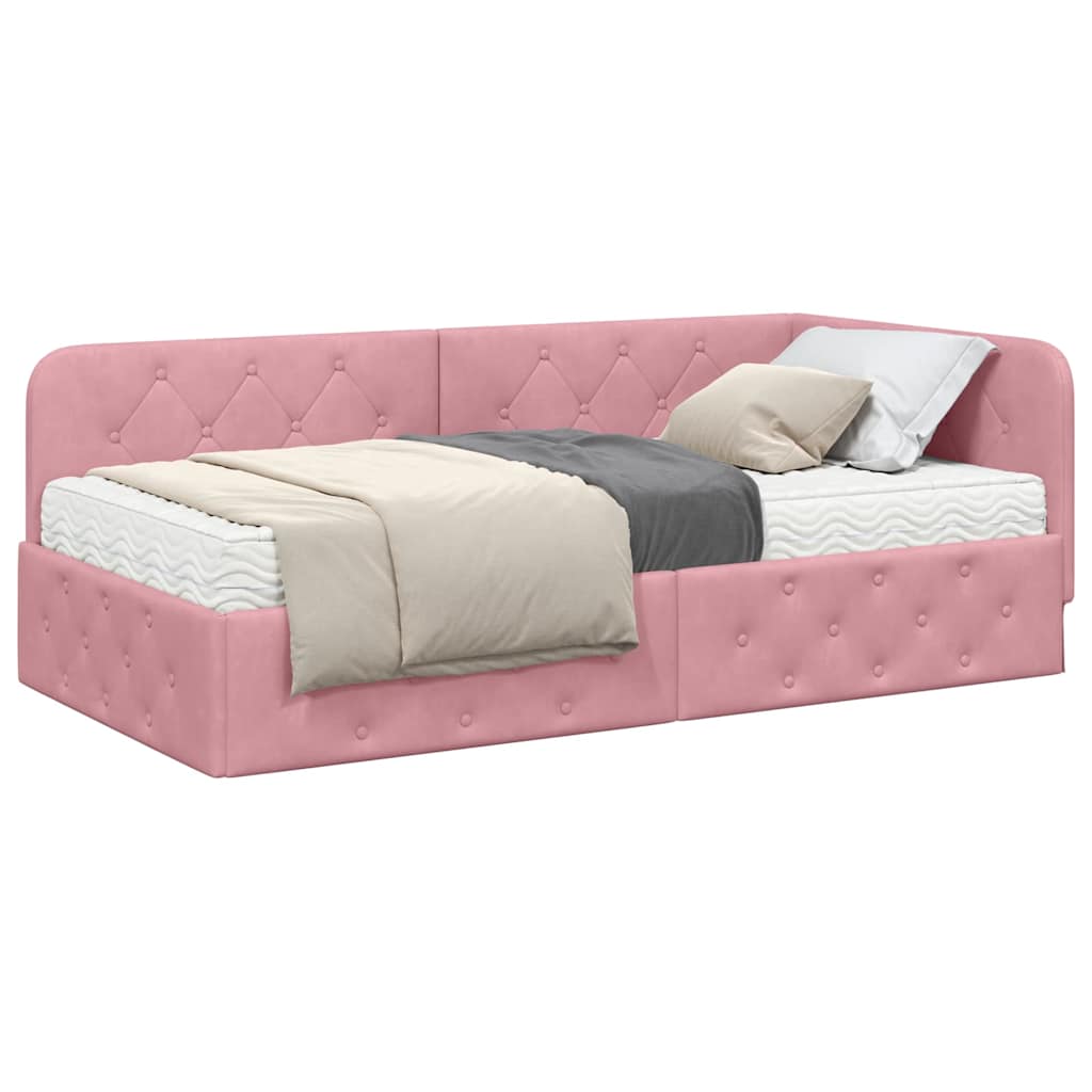 Cornice del letto ad angolo Rosa 90 x 190 cm Velluto 3394075