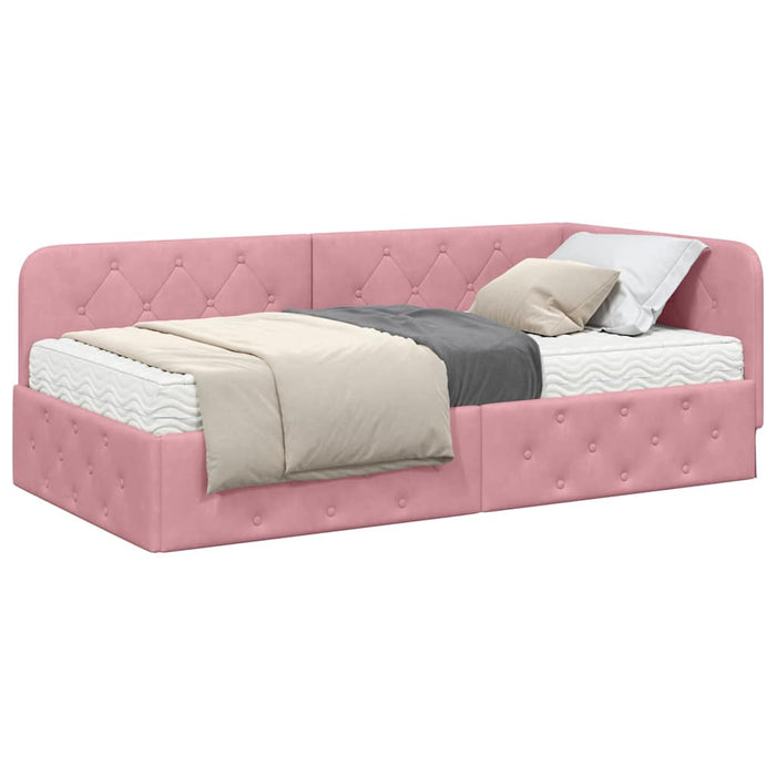 Cornice del letto ad angolo Rosa 90 x 190 cm Velluto 3394075