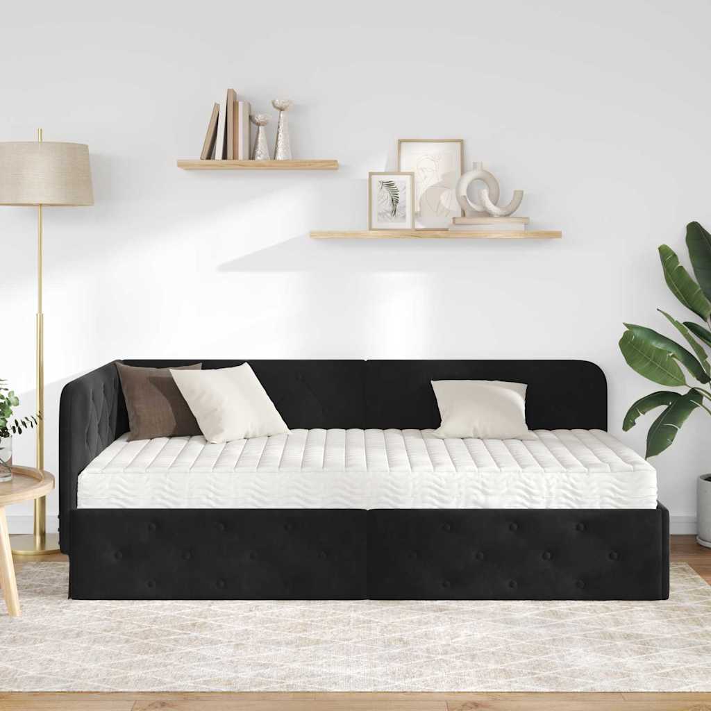 Cornice del letto ad angolo Nero 90 x 190 cm Velluto
