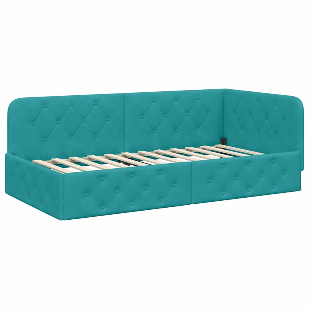 Cornice del letto ad angolo Turchese 90 x 190 cm Velluto 3394080