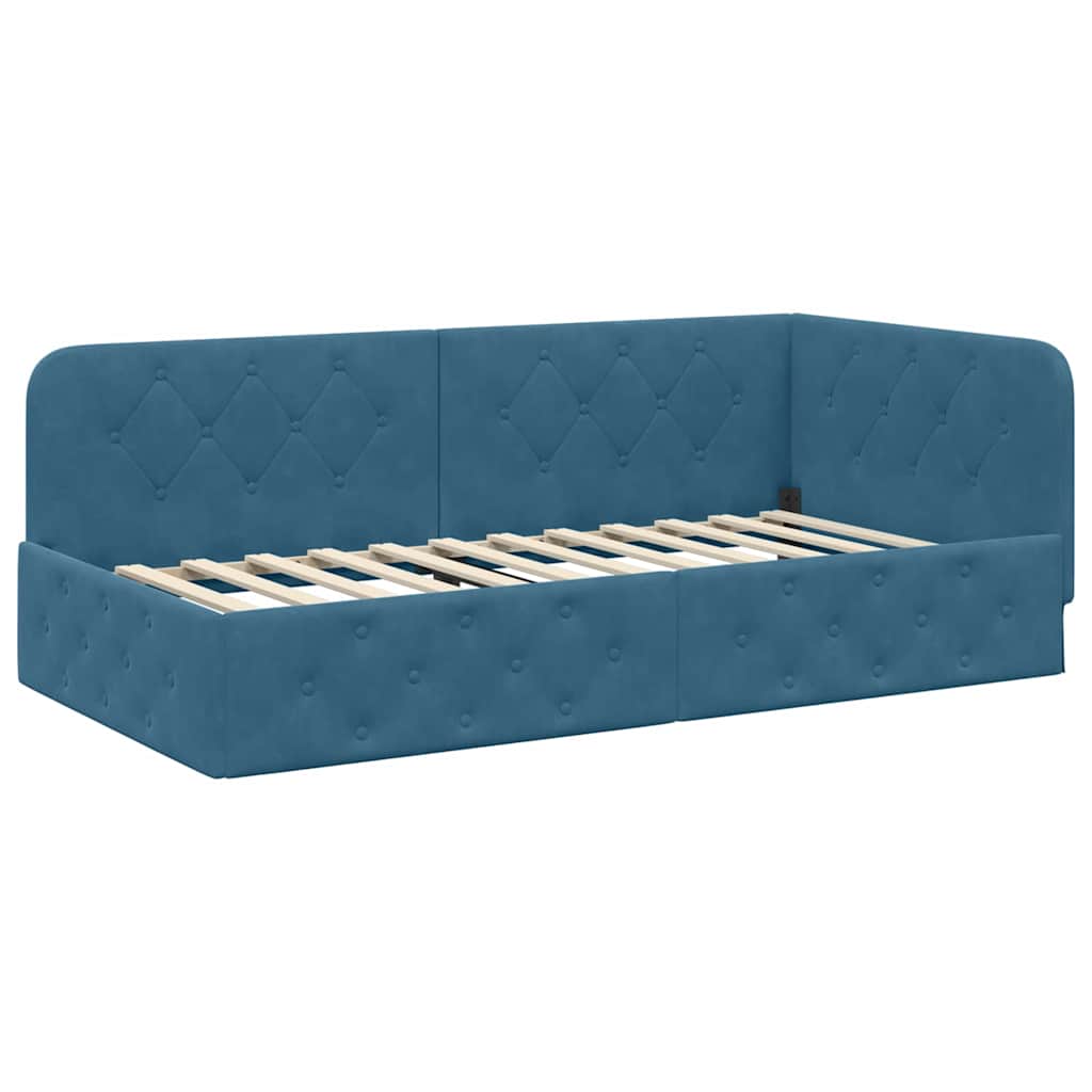 Cornice del letto ad angolo Blu 90 x 200 cm Velluto