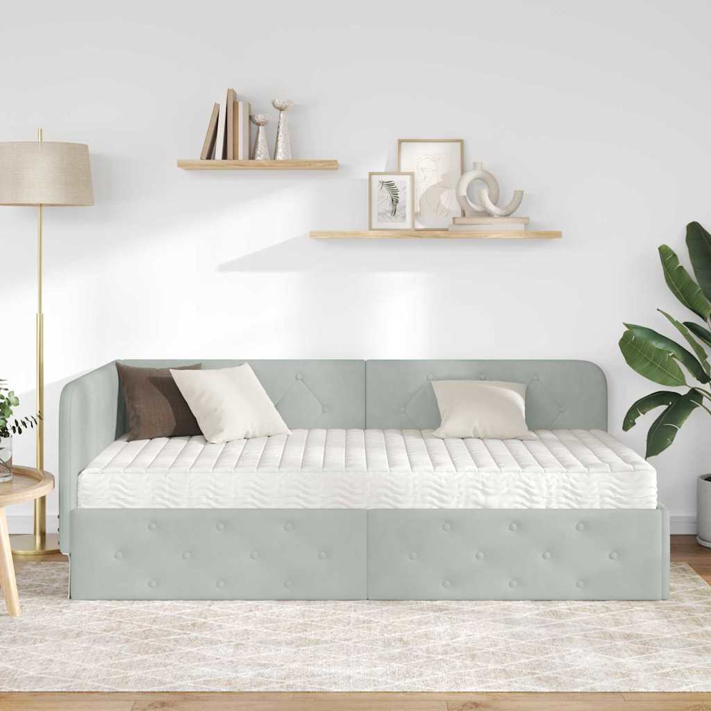 Cornice del letto ad angolo Grigio chiaro 90 x 200 cm Velluto