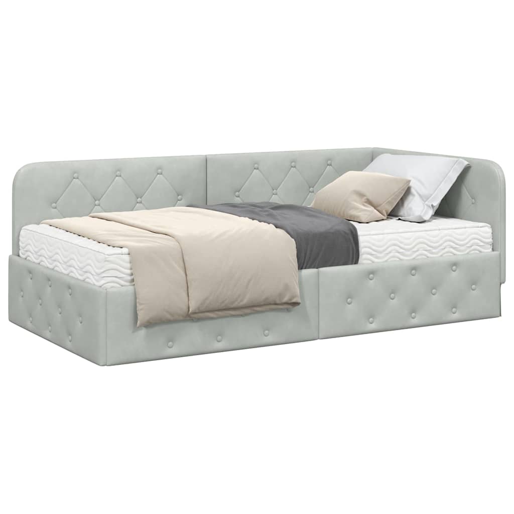 Cornice del letto ad angolo Grigio chiaro 90 x 200 cm Velluto