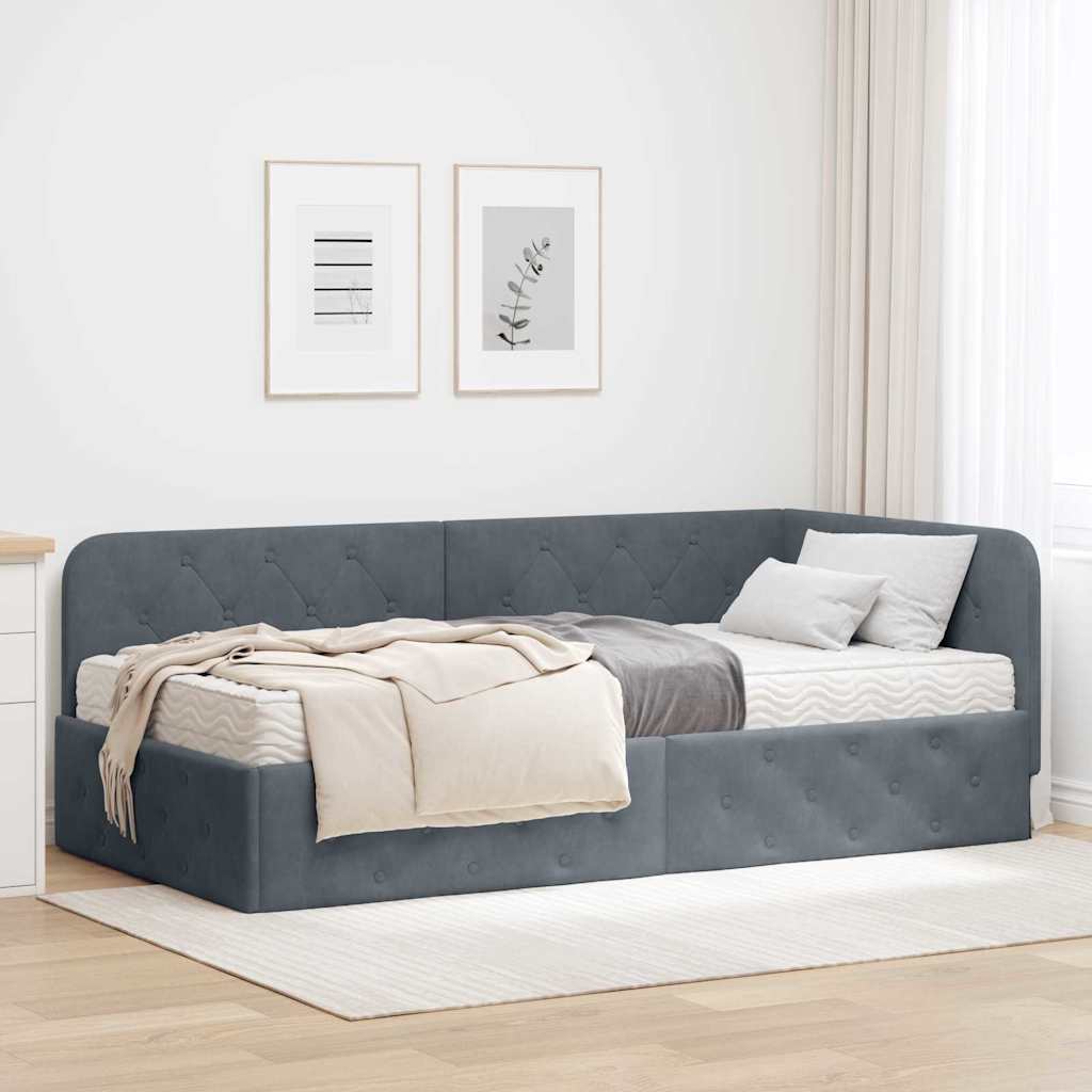 Cornice del letto ad angolo Grigio scuro 90 x 200 cm Velluto