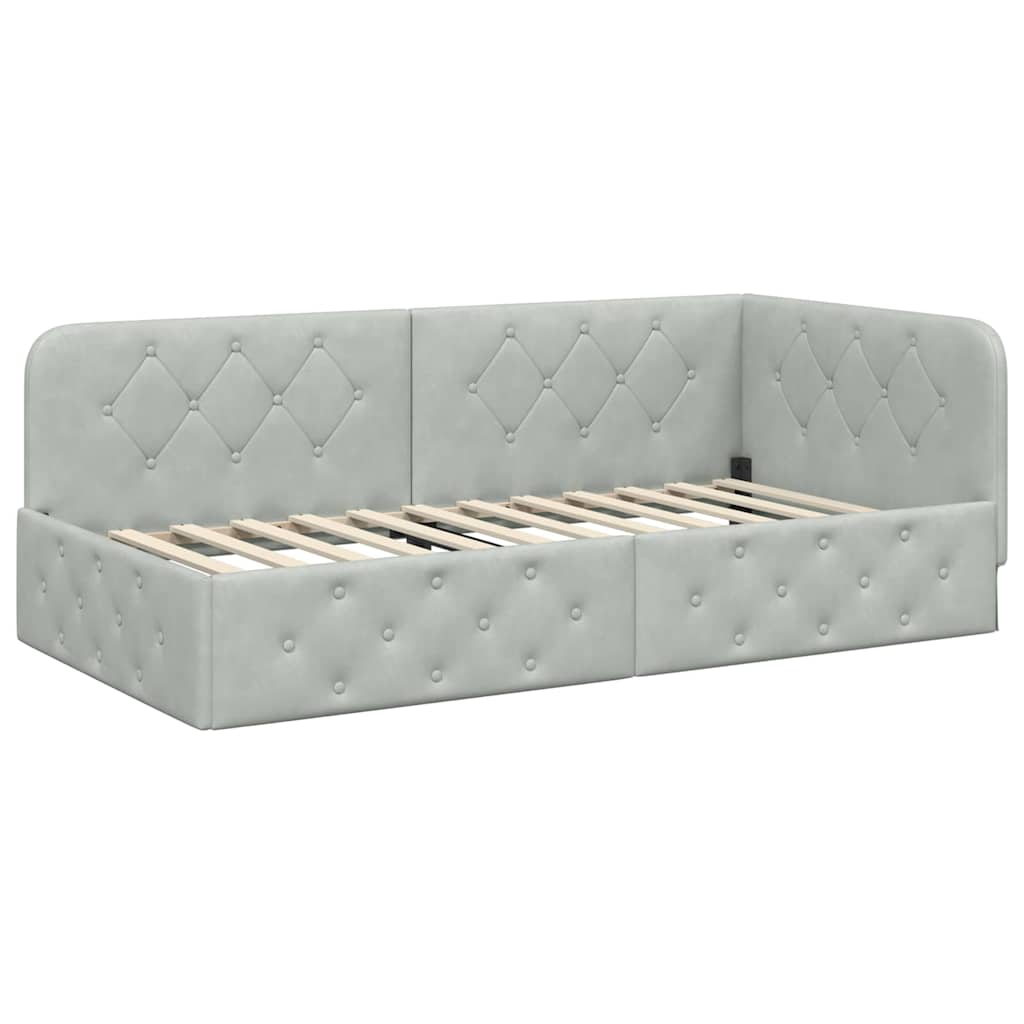 Cornice del letto ad angolo Grigio chiaro 100 x 200 cm Velluto 3394092