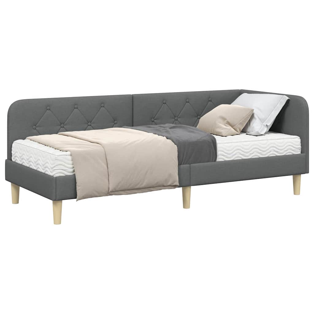 Cornice del letto ad angolo Grigio scuro 80 x 200 cm Tessuto 3394102