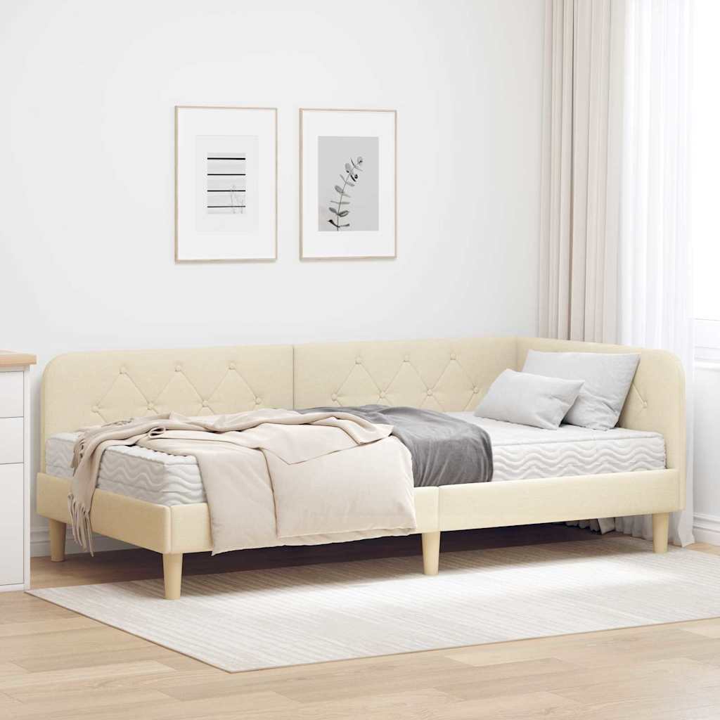 Cornice del letto ad angolo Crema 90 x 190 cm Tessuto