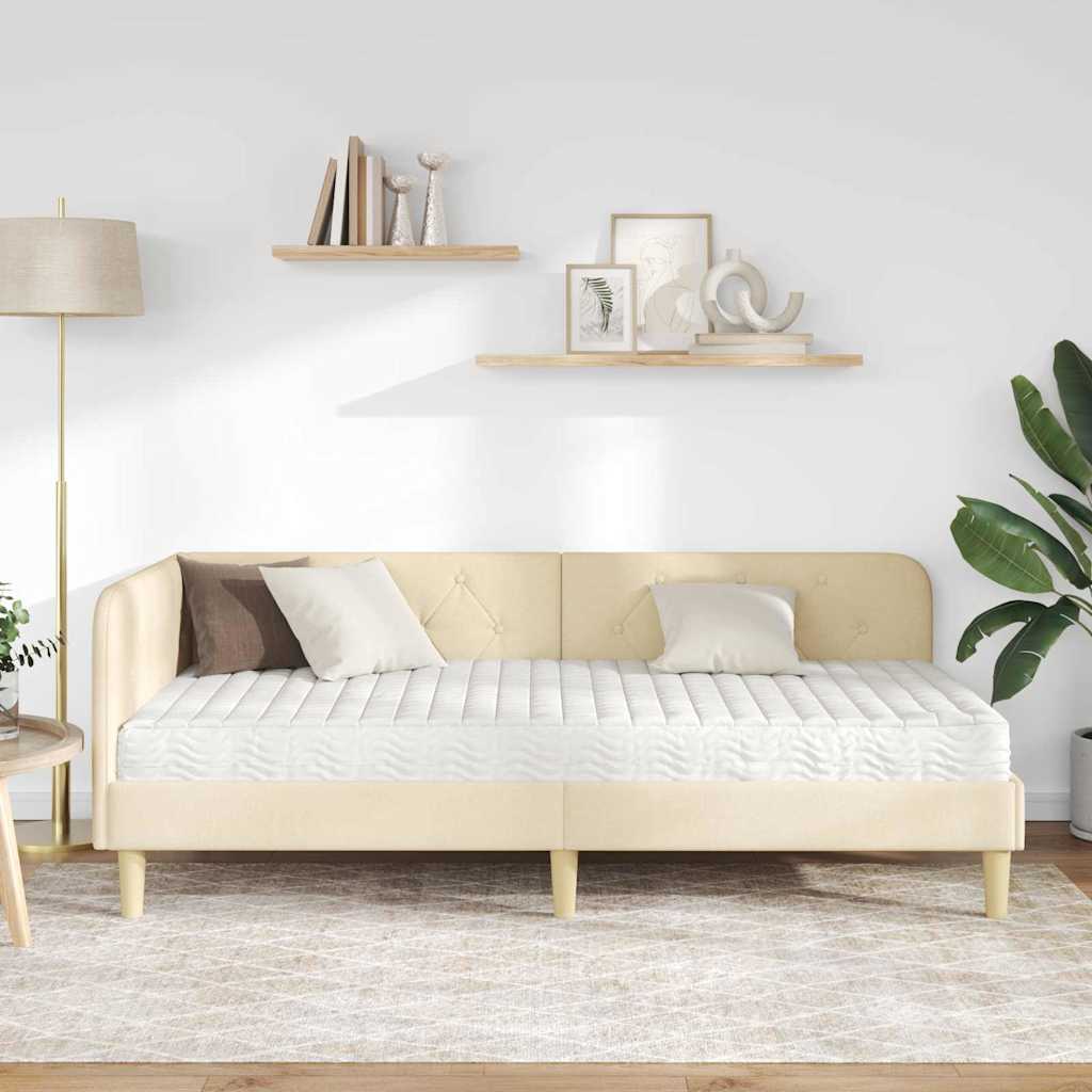 Cornice del letto ad angolo Crema 90 x 190 cm Tessuto