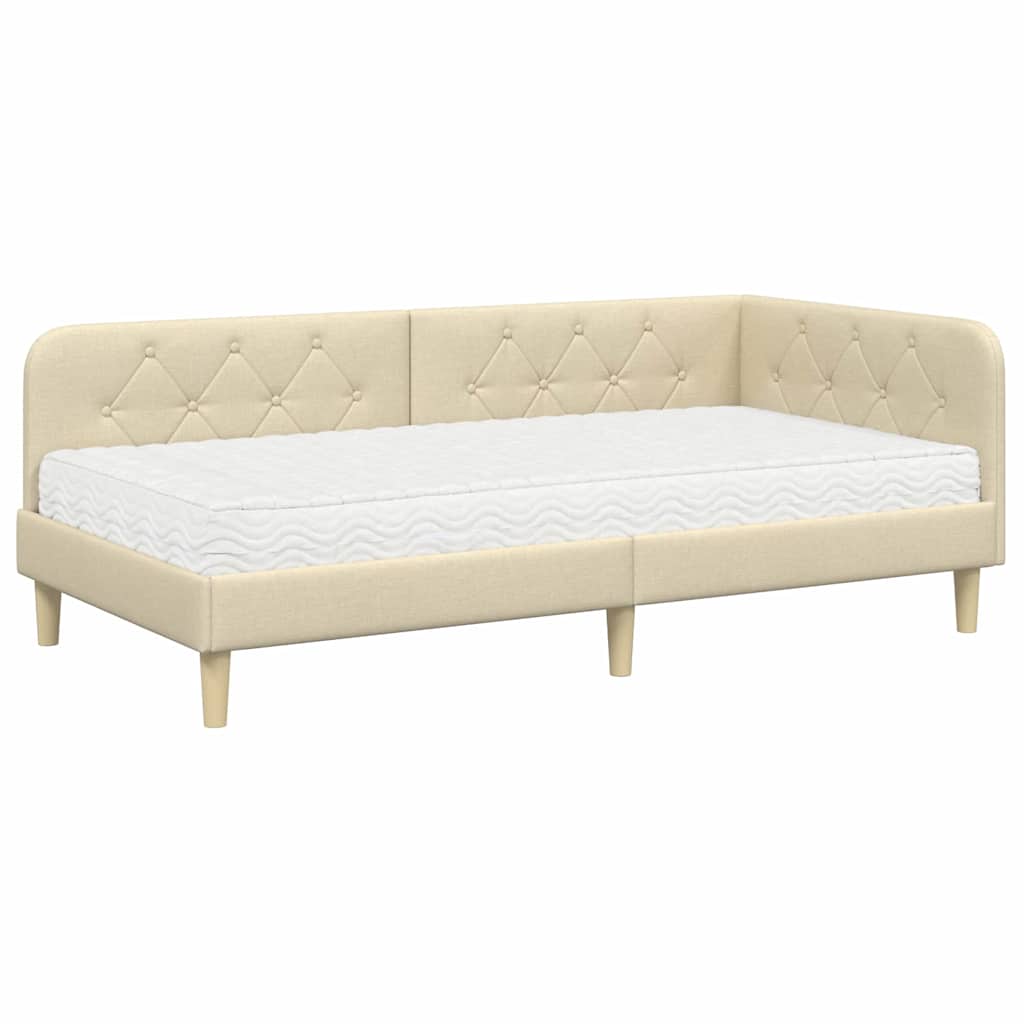 Cornice del letto ad angolo Crema 90 x 190 cm Tessuto
