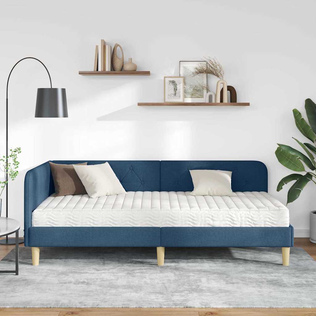 Cornice del letto ad angolo Blu 90 x 190 cm Tessuto