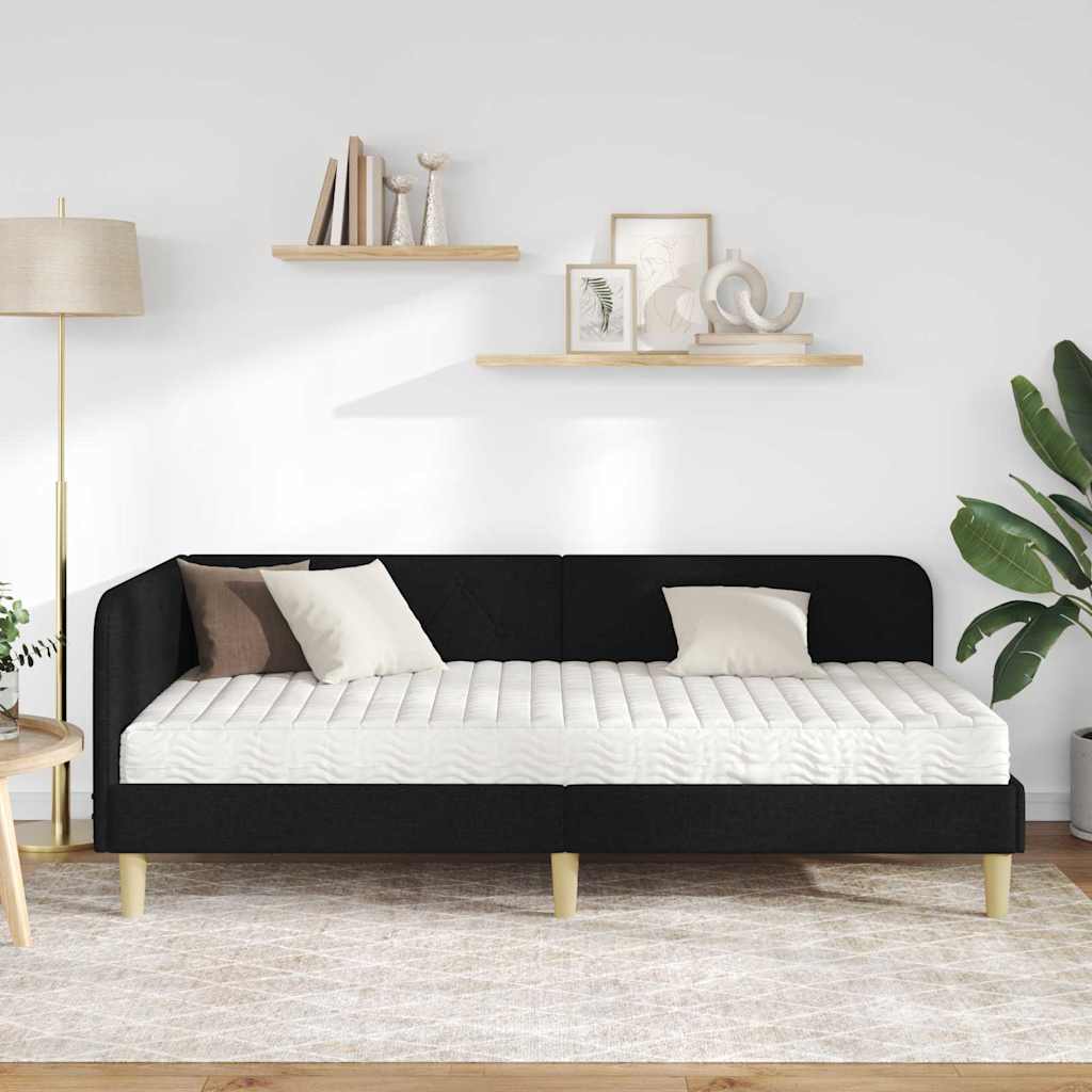 Cornice del letto ad angolo Nero 90 x 200 cm Tessuto
